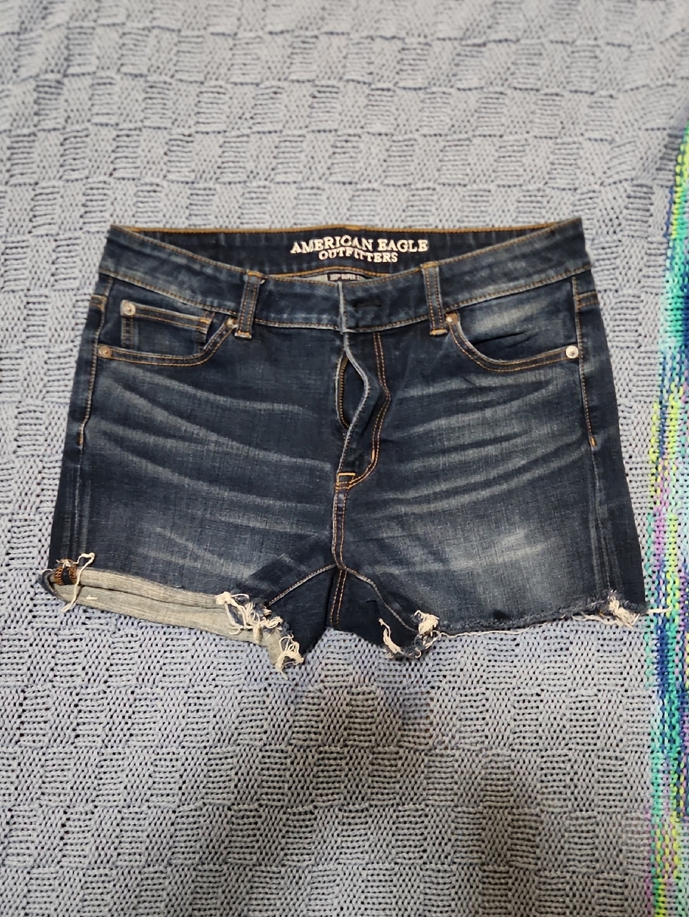 American Eagle Outfitters Dark Blue Distressed Denim Cutoff Shorts